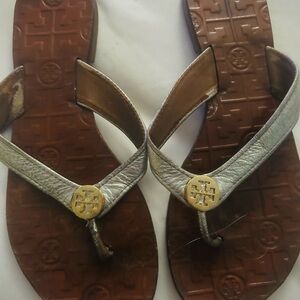 Tory Burch Silver and Brown Sandals